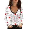 T-shirt da donna Nero Bianco Manica lunga Donna Casual Top Camicia San Valentino Stampa Stampa a contrasto Maniche con scollo a V DonnaDonna