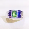 Кластерные кольца Мужчины кольцо естественным настоящим зеленым Перидотом 5 7 мм 1CT Gemstone 925 Серебряное серебро.