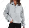 lululemens-43 Automne hiver Yoga costume plongée à capuche demi-fermeture éclair femmes sport pull ample veste de gymnastique Fitness court en peluche manteau SweatshirtX666