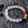 Charm Bracelets 7 Chakra Pink Crystal Bracelet Tibetan Prayer Healing Natural Gem Stone Beads Women Men Meditation Jewellry Adjustable