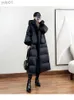 Dames donsparka's winter lang dik donsjack voor dames met trekketting met capuchon en brede manchetten modieuze kogelvis zwart marine sneeuwjasL231118