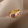 Pierścienie opaski kolorowe emaliowane pierścienie kwiatowe dla kobiet ze stali nierdzewnej Otwarta Regulowana kwiatowa palec Pierścień Weddna Para biżuteria Anilos AA230417