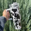 Stan amerykański 40 uncji kubki stali nierdzewnej Pokryty Pokrywa słoma geparda krowa krowa lampart ochrony ciepła Kubki samochodowe o dużej pojemności butelki z wodą