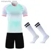 Collectible Team Football Jerseys Set + Socks Personliga anpassade män Fotbolluniformer Kläder Barn Fotbollssport Kit Shorts Kläder Q231118