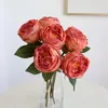 Decorative Flowers 3 Heads Feel Fake Rose Bouquet Burnt Edge Bridal Wedding Table Decor Home Party Event Artificial Decoration