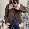 Womens Leather Faux Flying Suit Jacket Pu American Retro Long Sleeved Lapel Zipper Harajuku Short 231118