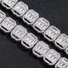 13mm 7/8inch Men Bracelet Chains Link 18K Gold Plated Bling CZ Baguatte Bracelets Men Hip Hop Iced Out Punk Jewelry