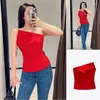 Damenblusen Frühlings- und Sommermode Rot Slim-Fit Ein-Wort-Kragen Off-Shoulder-Design Tube Top Asymmetrisches Korsett-Hemd Frau