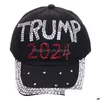 Ball Caps Trump 2024 Denim Sun Hat Casual Diamond Baseball Cap Athleisure Adjustable Cotton Drop Delivery Fashion Accessorie Dhgarden Dhx4F