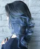 Ombre zwart blauw pruik Woodfestival krullende synthetisch haar middellange lengte cosplay pruiken voor vrouwen regenboog gekleurde vrouwelijke 18inches
