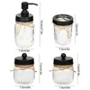Bath Accessory Set 4Pcs Bathroom Dispenser Home Washroom Toothbrush Toothpaste Storage Holder Cleaning Glass Jars Container Silver
