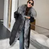 Pelliccia da donna finta inverno lungo piumino d'oca femminile Parka moda addensare giacca calda con ampio colletto reale soprabito da donna 231117