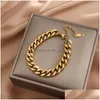 Catena in acciaio inossidabile Moda catena a maglie Bracciale rigido per le donne Squisiti braccialetti color oro Gioielli Ragazza regalo Goccia Del Dhgarden Otwzw