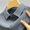 Polos masculinos de seda de seda gelo masculino Lúcamo respirável de manga curta de camiseta masculina 2023 Carta de moda de verão Bordado de pólo relaxado camisa