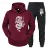 Men's Tracksuits Men Tracksuit Set Hoodie+Pant 2022 Spring Winter Dragon Print Casual Fleece Sweatshirt Sportwear Homme Streetwear Men Clothing T231118