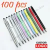 Canetas de gel 100 Pcs 13 cores Metal 2-em-1 Stylus Universal Ballpoint Pen Personalizado Gravação de Texto Escritório Escola Publicidade Caneta Atacado 231117