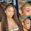 Lace Wigs Deep Curly Front Human Hair P4 27 Highlight Frontal pour les femmes Ombre Blonde 180 Density 230505