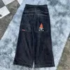 Jeans Femme Nouveau motif de broderie rock 7 jeans surdimensionnés vêtements de rue pour femmes Harajuku décontracté taille haute pantalon large T231118