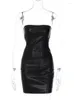 Casual jurken sexy strapless backless bodycon pu lederen mini jurk vrouwen uit schouderfeest strak 2023Summer dames zwarte cluboutfits