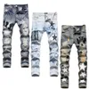 MRI Męskie dżinsy Europejskie haft haftowe Patchwork Broken Hole Trend Brand Motorcycle Pants MRI8988