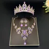 Halskette Ohrringe Set UODCM Luxus Koreanische Hochzeit Lila Rosa Kristall Choker Ohrring Prinzessin Braut Tiara Krone Schmuck