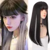 Syntetiska peruker Hoiuyan Kvinna Långt raka hår Bangs Syntetisk peruk Gradient Gray Cosplay Lolita 230417