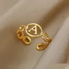 Кольца-кольца полые кольца с буквами для женщин из нержавеющей стали золотого цвета, регулируемое кольцо, женское свадебное эстетическое кольцо Je Dhgarden Otkos