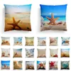 Kissen 45 x 45 cm Sommer Strand Kissenbezug Seestern Shell Cover Custom Blue Ocean World Landschaft Pillowslip Sofa Home Decoration
