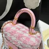 Diseñador para mujer Mini 15 cm Bolsa de maquillaje Bolsa de hombro de tweed Bolsa de cheques de lana Tote de lujo Hardware dorado Cierre de metal Cadena Matelasse Bolsas cruzadas Titular de la tarjeta Sacoche