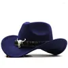 Chapeaux à large bord 2023 Chapeau de cowboy Style occidental Décoration de tête de bœuf Bord déformé Tiara Cowgirl Cap pour filles et garçons Costume de vacances Party