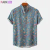 Men's Casual Shirts Summer Short Sleeve Floral Hawaiian Shirt Men Half Placket Collar Beach Shirt Men Casual Holiday Vacation Clothing 3XL 230418