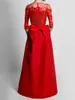 Jumpsuits Czerwone wieczorne sukienki formalne Odłączany pociąg pół rękawie koronki satynowe satynowe sukienki na bal maturalne 2023 szatę de soiree