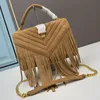 Faux Suede Messenger Bag Chain Bag Tassels Crossbody Quilted Bag Shoulder Bags Corduroy Purse Flap Top Handle Handbags Designer Classic Letters Gold Hardware Hasp