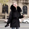 Women's Trench Coats 2023 Winter Fleece Parka Coat Plus Cashmere Drawstring Waist Cotton Down Padded Jacket Fur Collar Hooded Thick Warm