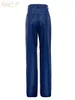 Damesbroek capris clacive mode blauw pu lederen dames broek elegante slanke hoge taille rechte broek streetwear pantalones vrouwelijke kleding 230417