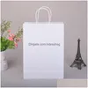 Present Wrap Elegant White Paper Bag Small Size Kraft Party Favor Väskor med handtag Utmärkt kvalitet Drop Delivery Home Garden DH5TP