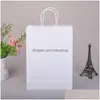 Emballage Cadeau Élégant Sac En Papier Blanc Petite Taille Kraft Party Favor Sacs Avec Poignée Excellente Qualité Drop Delivery Home Garden Dh5Tp