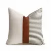 Pillow Home PU Leather Stitching Canvas Stripe Cover Sofa Car