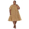 Plus Size Clothing Women Designer Dresses 2023 Printed Dress Holiday Style Shirt Collar Short Sleeve Flowing Underdress