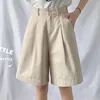 Women's Shorts Flectit Women's Bermuda Shorts Cotton High Waist Wide Leg Front Pleats Plus Size Female Student Girl Casual Outfit 230417