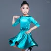 Stage Wear Latin Dance Dress Girls Children Bright Satin Professional Ballroom Practice For Kids Performance Outfits DL3191