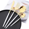 Set di posate da tavola in oro bianco per 6 persone Set di posate da tavola in acciaio inossidabile a specchio occidentale Coltello Forchetta Cucchiaio Posate da cucina Posate da cucina L230704