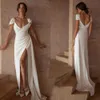 Robes de mariée simples pour femmes, manches cape, fente latérale, Robe de mariée plissée, taille haute, Robe de plage