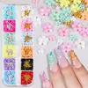 12 rutnät 3D akrylblomma nageldelar dekoration blandade stålpärlor ädelstenar charms kawaii nageltillförsel för professionella tillbehör nagel artrhinestones dekorationer