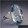 Pierścienie zespołowe Huitan Femil Light Sky Blue Wedding Ring Band Oval Stone Engage Party Women Luksusowa biżuteria Shine CZ be dhgarden otbx3