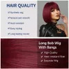 Synthetic Wigs Short Wine Red Bob With Full Bangs Natural for Women Heat Resistant Female Fake Hair Afro Cosplay Daily 230417