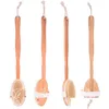 Brosses de bain Éponges Épurateurs Brosse de nettoyage en poils de sanglier naturels Brosse de nettoyage détachable à long manche en bois Corps exfoliant Ma Dhgarden Dhzaa