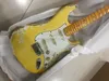 Custom Shop Heavy Relic Masterbuilt Yngwie Malmsteen Play Loud Cream Over White Electric Guitar Maple Neck, Scalloped Fingerboard, Big Headstock Vintage Tuners