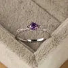 Bandringar 2022 Luxury Silver Color Purple Zircon Engagement Rings for Women Fashion Lover Wedding Ring Trendy Women's Jewelry Accessories AA230417