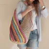 Bolsas de ombro casual colorido palha listrada saco de ombro de ombro hollow grande bolsa de bolsa de verão de verão grande bali handabgs 2023 férias